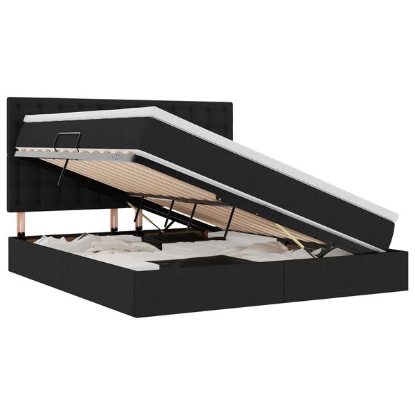 Cama con almacenamiento y colchón Negro 180 x 200 cm Poliéster Negro  180 x 200 cm Botones