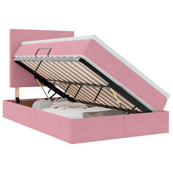 Cama con almacenamiento y colchón Rosa 120 x 200 cm Terciopelo Rosa  120 x 200 cm Diseño sencillo