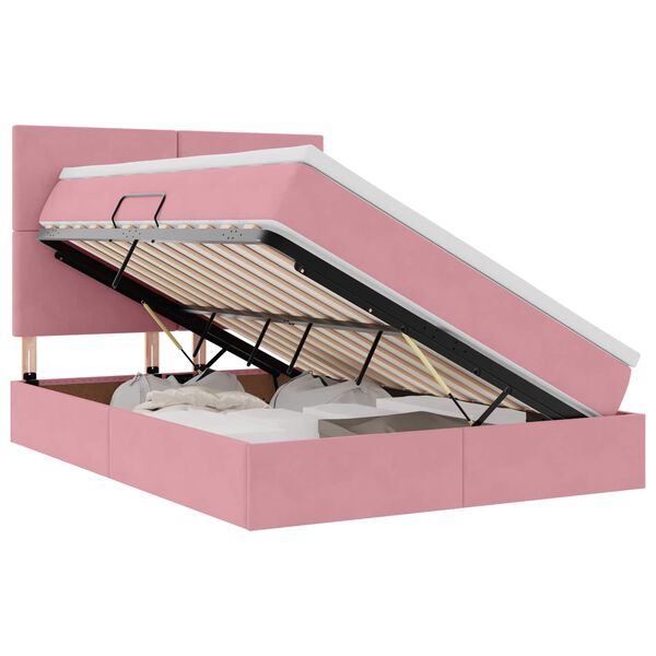 Cama con almacenamiento y colchón Rosa 140 x 190 cm Terciopelo Rosa  140 x 190 cm Diseño sencillo