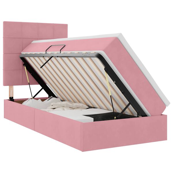 Cama con almacenamiento y colchón Rosa 100 x 200 cm Terciopelo Rosa  100 x 200 cm Bloque con cuadrados