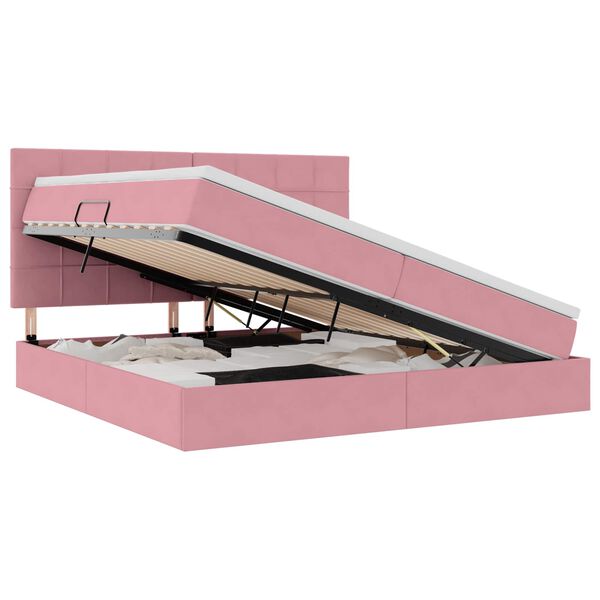 Cama con almacenamiento y colchón Rosa 200 x 200 cm Terciopelo Rosa  200 x 200 cm Bloque con cuadrados