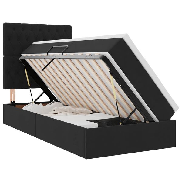 Cama con almacenamiento y colchón Negro 90 x 200 cm Terciopelo Negro  90 x 200 cm Diseño acolchado