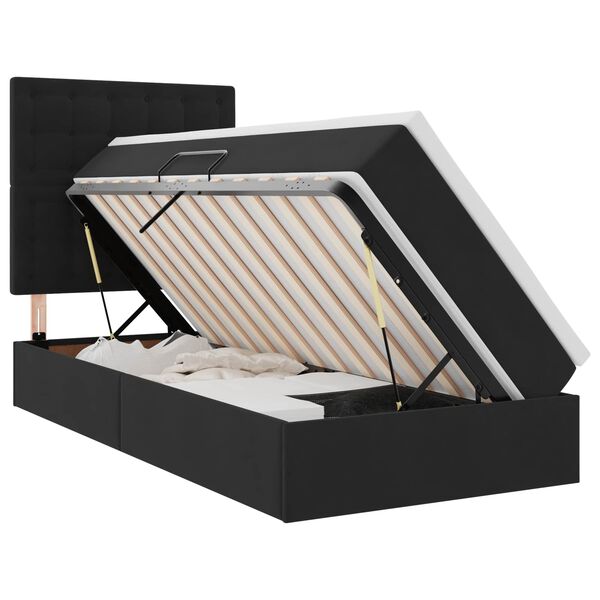 Cama con almacenamiento y colchón Negro 90 x 190 cm Terciopelo Negro  90 x 190 cm Botones