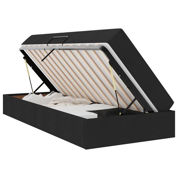 Cama con almacenamiento y colchón Negro 90 x 200 cm Poliéster Negro  90 x 200 cm