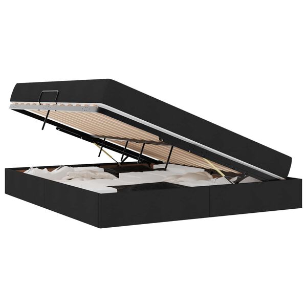 Cama con almacenamiento y colchón Negro 180 x 200 cm Poliéster Negro  180 x 200 cm