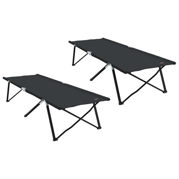 Cama de Camping Plegable Manual 2 pcs Negro 206 x 76 x 74 cm Negro