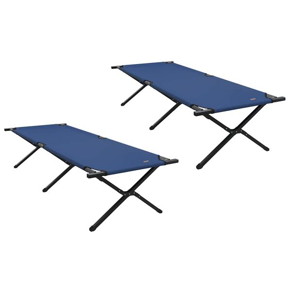 Cama de Camping Plegable Manual 2 pcs Azul 210 x 80 x 46 cm Azul  210 x 80 x 46 cm