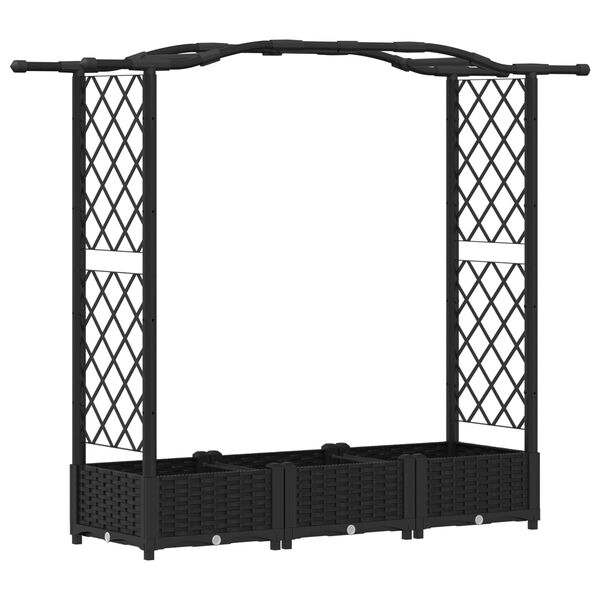 Cama elevada con trellis y techo Negro 169 x 40 x 125 cm PP Negro con techo curvado (trellis lateral de 2 lados) 169 x 40 x 125 cm