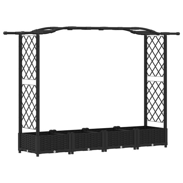 Cama elevada con trellis y techo Negro 207 x 40 x 126 cm PP Negro con techo curvado (trellis lateral de 2 lados) 207 x 40 x 126 cm