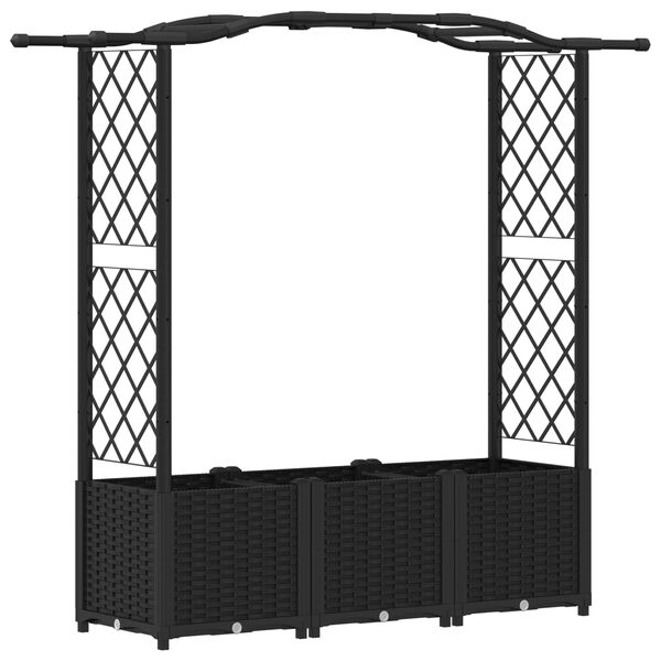 Cama elevada con trellis y techo Negro 164 x 40 x 142 cm PP Negro con techo curvado (trellis lateral de 2 lados) 164 x 40 x 142 cm