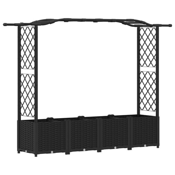 Cama elevada con trellis y techo Negro 204 x 40 x 141 cm PP Negro con techo curvado (trellis lateral de 2 lados) 204 x 40 x 141 cm