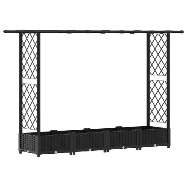 Cama elevada con trellis y techo Negro 203 x 40 x 123 cm PP Negro con techo plano (trellis lateral de 2 lados) 203 x 40 x 123 cm