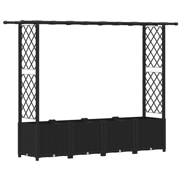 Cama elevada con trellis y techo Negro 203 x 40 x 138 cm PP Negro con techo plano (trellis lateral de 2 lados) 203 x 40 x 138 cm