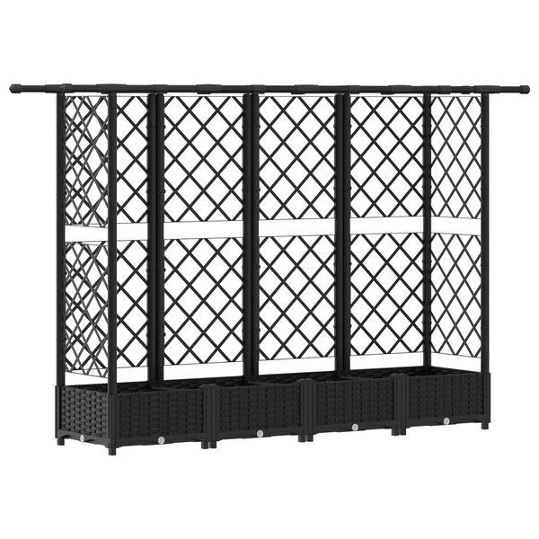 Cama elevada con trellis y techo Negro 2025 x 40 x 123 cm PP Negro con techo plano (trellis lateral de 3 lados) 202,5 x 40 x 123 cm