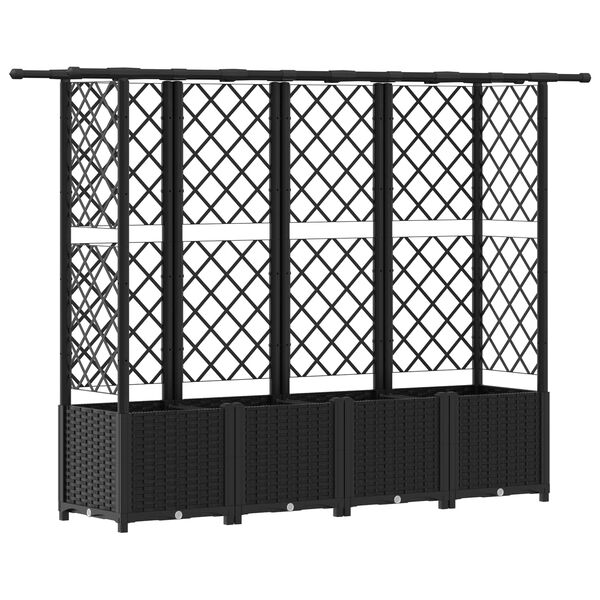 Cama elevada con trellis y techo Negro 202 x 40 x 138 cm PP Negro con techo plano (trellis lateral de 3 lados) 202 x 40 x 138 cm