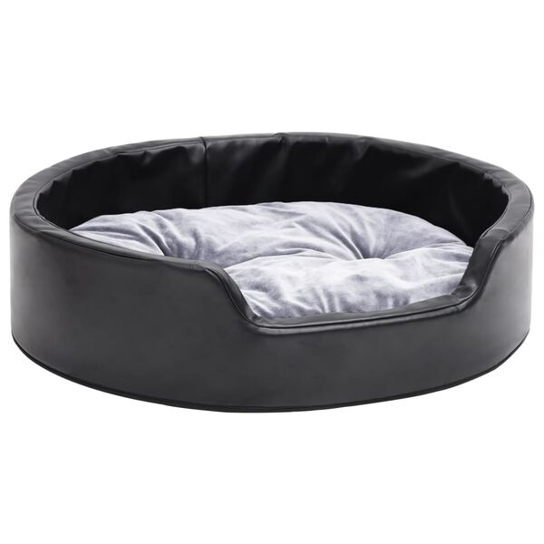 Cama para perros felpa y cuero sintético negro gris 69x59x19 cm Gris  69 x 59 x 19 cm