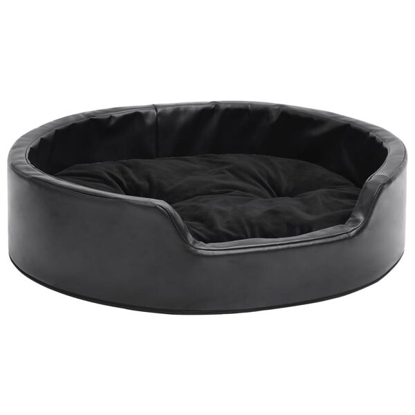 Cama para perros felpa y cuero sintético negra 69x59x19 cm Negro  69 x 59 x 19 cm