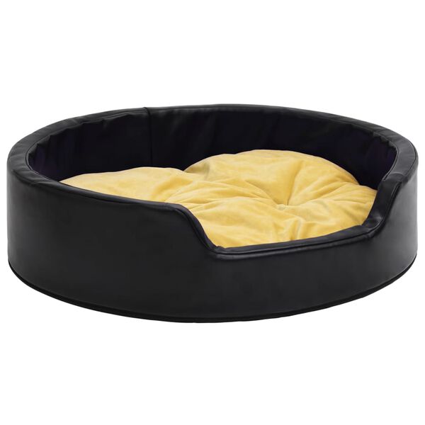 Cama de perro felpa y cuero sintético negro amarillo 99x89x21cm Amarillo  99 x 89 x 21 cm