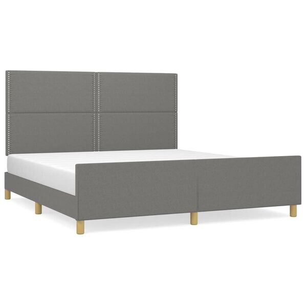 Cama sin colchón de tela gris oscuro 180×200 cm Gris oscuro  180 x 200 cm Liso con clavos