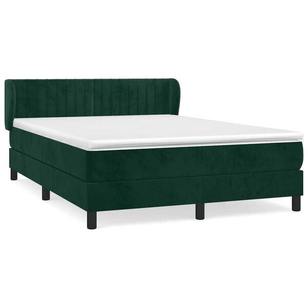 Cama box spring con colchón terciopelo verde oscuro 140×200 cm Verde oscuro 140 x 200 cm Rayas verticales