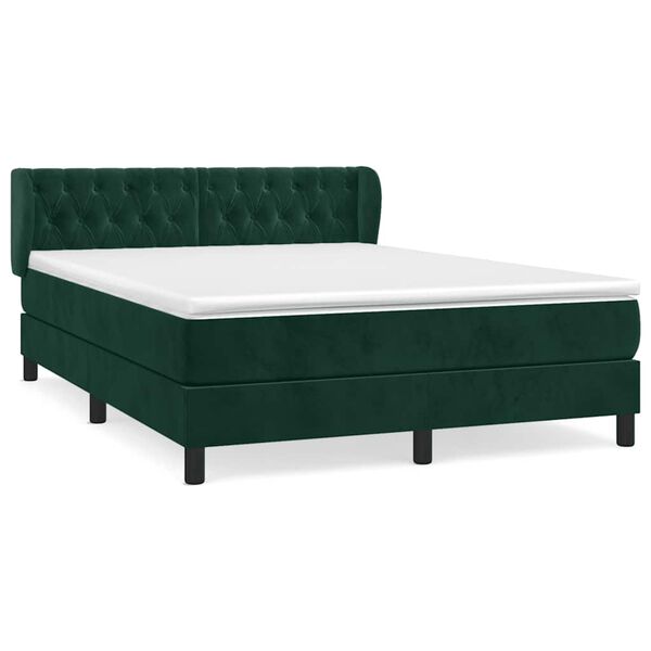 Cama box spring con colchón terciopelo verde oscuro 140×200 cm Verde oscuro 140 x 200 cm Diseño de botones