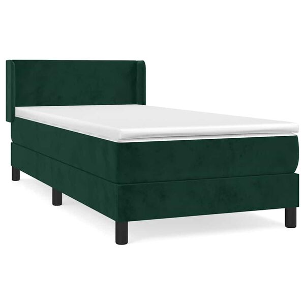 Cama box spring con colchón terciopelo verde oscuro 80×200 cm Verde oscuro  80 x 200 cm Diseño plano