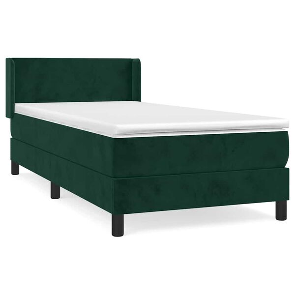 Cama box spring con colchón terciopelo verde oscuro 90×190 cm Verde oscuro  90 x 190 cm Diseño plano