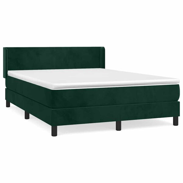 Cama box spring con colchón terciopelo verde oscuro 140×200 cm Verde oscuro  140 x 200 cm Diseño plano