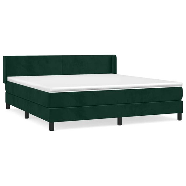 Cama box spring con colchón terciopelo verde oscuro 180×200 cm Verde oscuro  180 x 200 cm Diseño plano