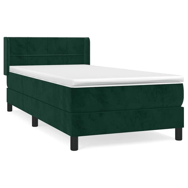 Cama box spring con colchón terciopelo verde oscuro 90×190 cm Verde oscuro  90 x 190 cm Bloques con cuadros