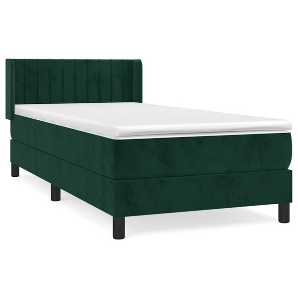 Cama box spring con colchón terciopelo verde oscuro 90×190 cm Verde oscuro  90 x 190 cm Rayas verticales