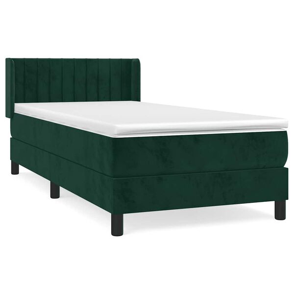 Cama box spring con colchón terciopelo verde oscuro 90×200 cm Verde oscuro  90 x 200 cm Rayas verticales
