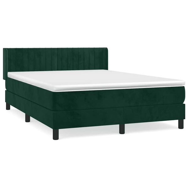 Cama box spring con colchón terciopelo verde oscuro 140×200 cm Verde oscuro  140 x 200 cm Rayas verticales