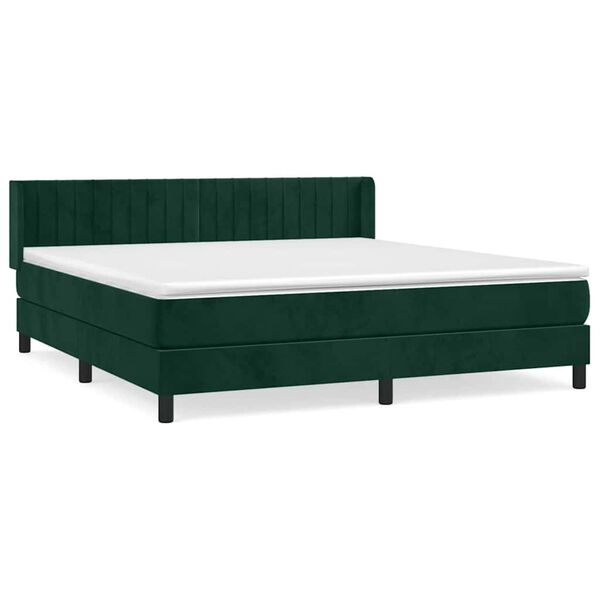 Cama box spring con colchón terciopelo verde oscuro 180×200 cm Verde oscuro  180 x 200 cm Rayas verticales