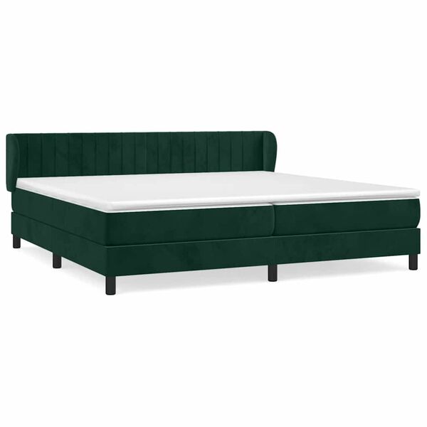 Cama box spring con colchón terciopelo verde oscuro 200×200 cm Verde oscuro  200 x 200 cm Rayas verticales