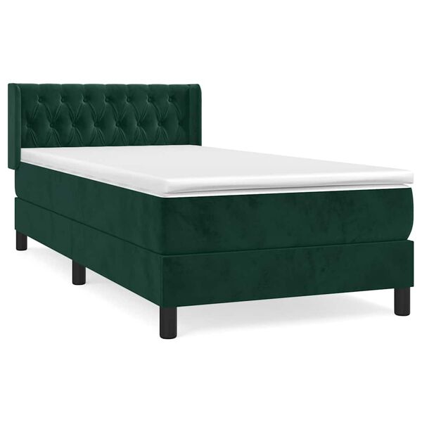 Cama box spring con colchón terciopelo verde oscuro 90×190 cm Verde oscuro  90 x 190 cm Diseño de botones