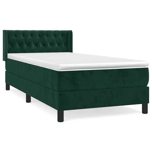 Cama box spring con colchón terciopelo verde oscuro 90×200 cm Verde oscuro  90 x 200 cm Diseño de botones
