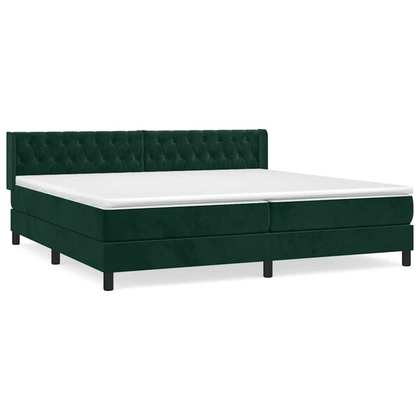 Cama box spring con colchón terciopelo verde oscuro 200×200 cm Verde oscuro  200 x 200 cm Diseño de botones