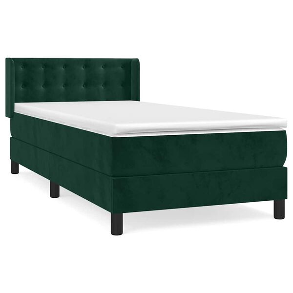 Cama box spring con colchón terciopelo verde oscuro 80×200 cm Verde oscuro  80 x 200 cm botones