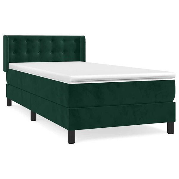 Cama box spring con colchón terciopelo verde oscuro 90×200 cm Verde oscuro  90 x 200 cm botones