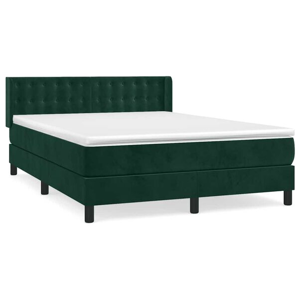 Cama box spring con colchón terciopelo verde oscuro 140×200 cm Verde oscuro  140 x 200 cm botones