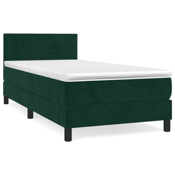 Cama box spring con colchón terciopelo verde oscuro 90×190 cm Verde oscuro 90 x 190 cm
