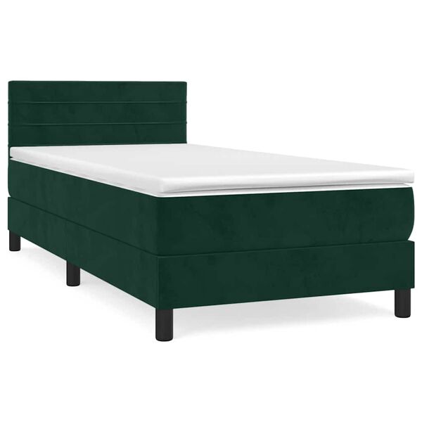 Cama box spring con colchón terciopelo verde oscuro 90×200 cm Verde oscuro 90 x 200 cm