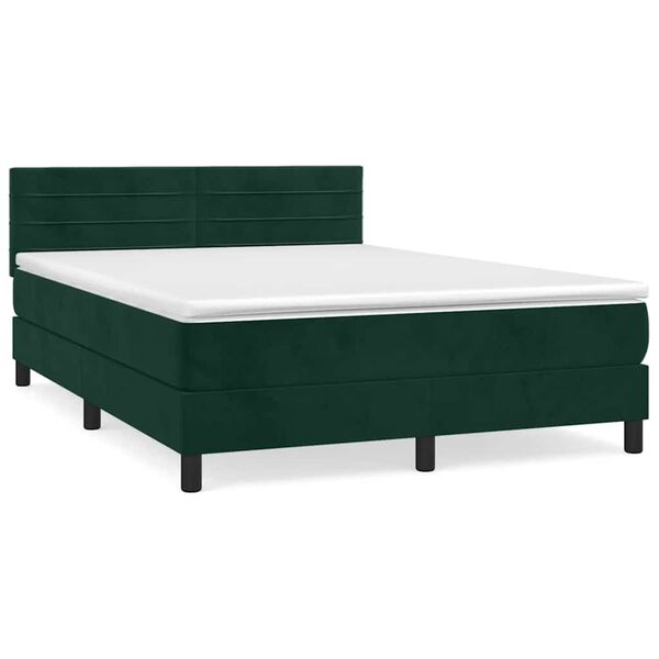 Cama box spring con colchón terciopelo verde oscuro 140×200 cm Verde oscuro 140 x 200 cm