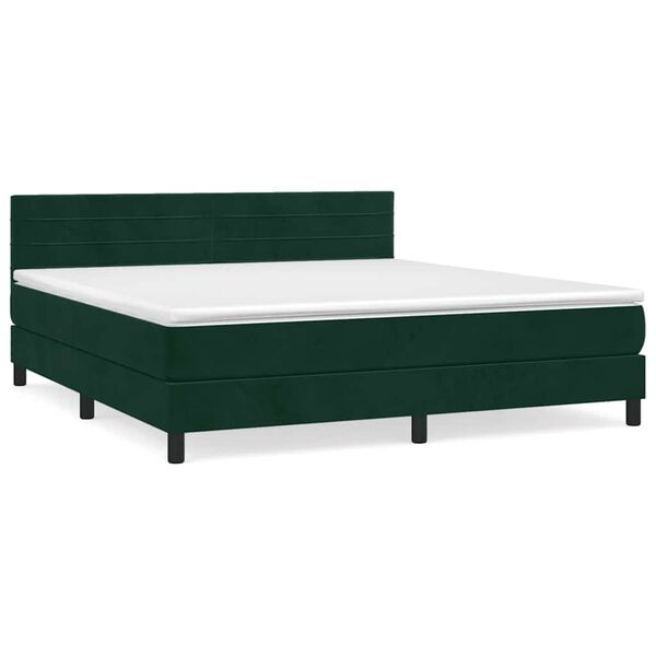 Cama box spring con colchón terciopelo verde oscuro 160×200 cm Verde oscuro 160 x 200 cm