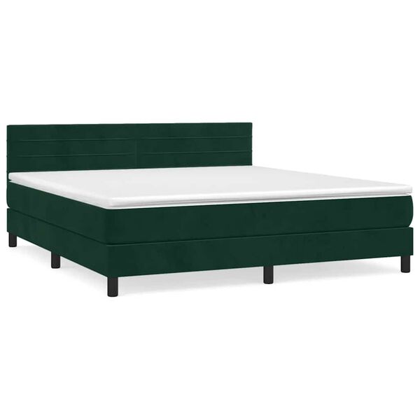 Cama box spring con colchón terciopelo verde oscuro 180×200 cm Verde oscuro 180 x 200 cm