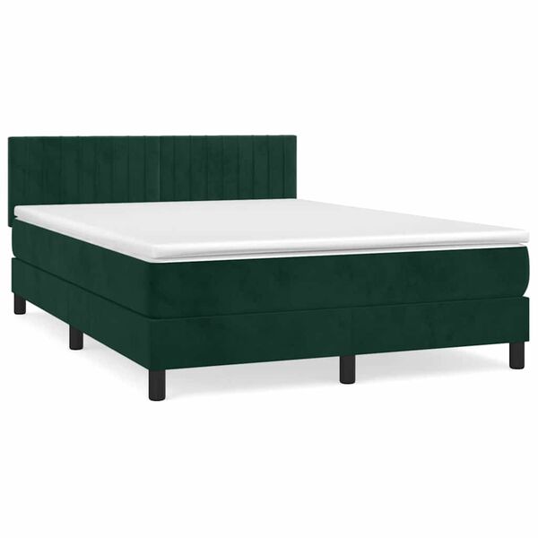 Cama box spring con colchón terciopelo verde oscuro 140×190 cm Verde oscuro 140 x 190 cm Rayas verticales