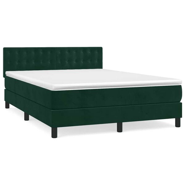 Cama box spring con colchón terciopelo verde oscuro 140×190 cm Verde oscuro 140 x 190 cm botones
