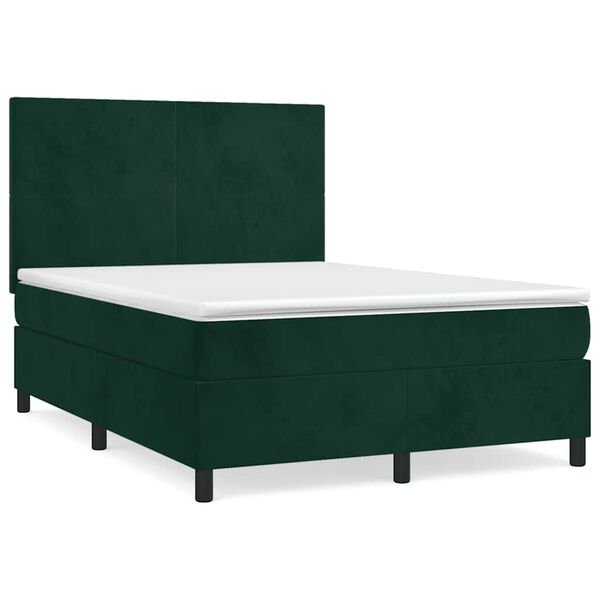 Cama box spring con colchón terciopelo verde oscuro 140×200 cm Verde oscuro Diseño plano 140 x 200 cm