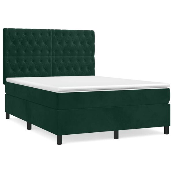 Cama box spring con colchón terciopelo verde oscuro 140×190 cm Verde oscuro Diseño de botones 140 x 190 cm
